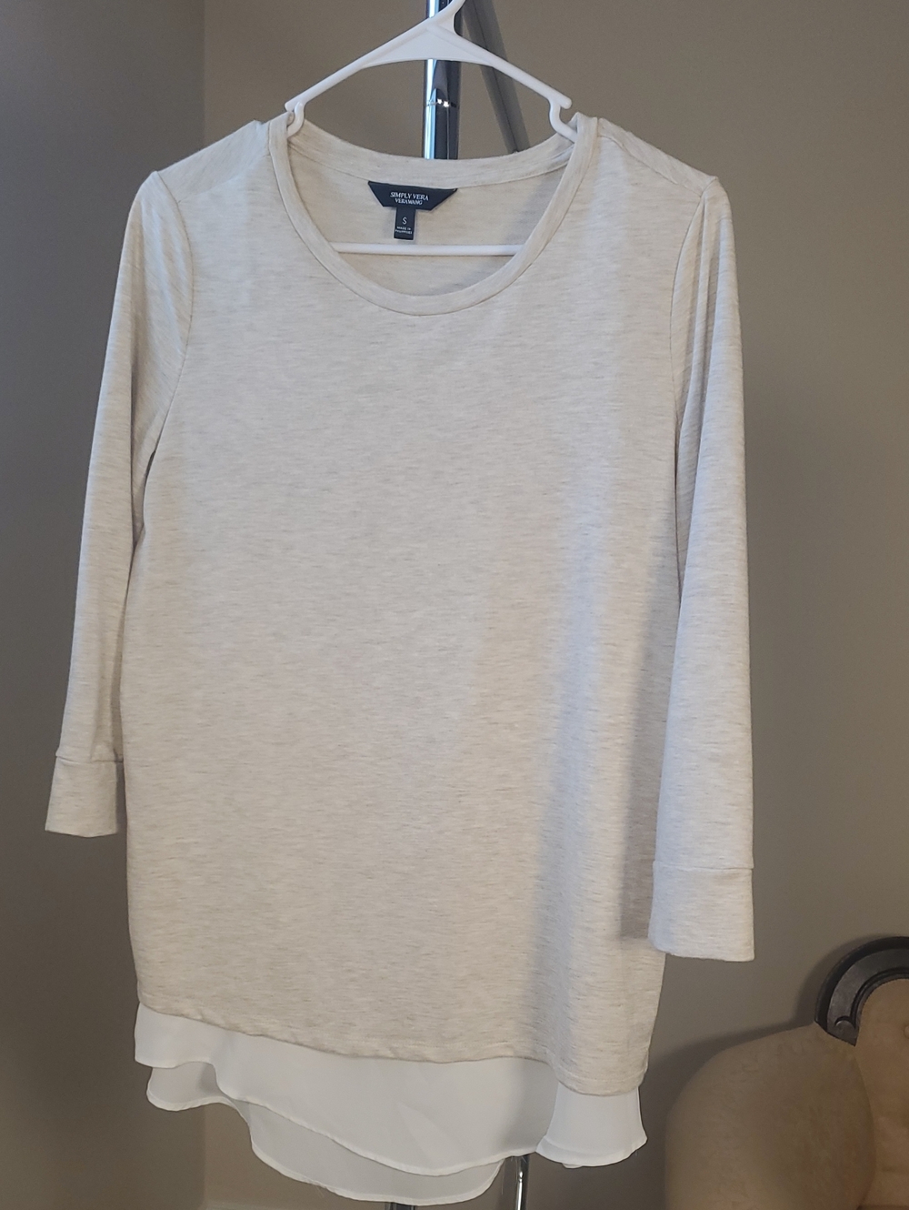 Simply Vera Vera Wang Cream Layered-Hem Long Sleeve Top